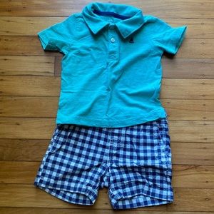 Carter’s baby boys summer outfit polo shirt and gingham shorts 18 month
